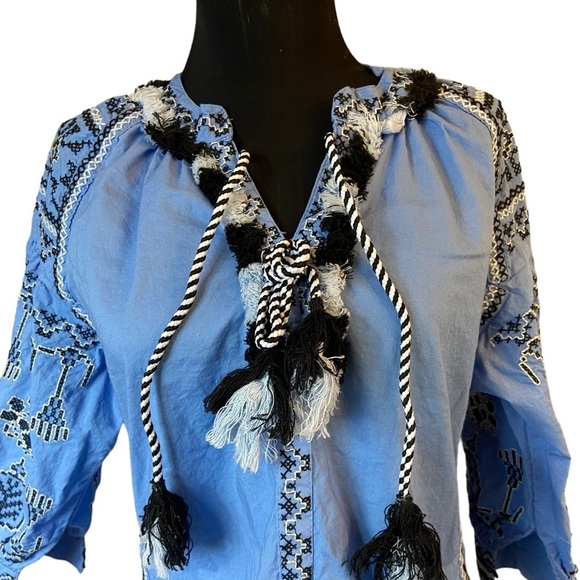 Gueanor Blue Embroidered Long Sleeve Tunic Dress - Picture 9 of 12